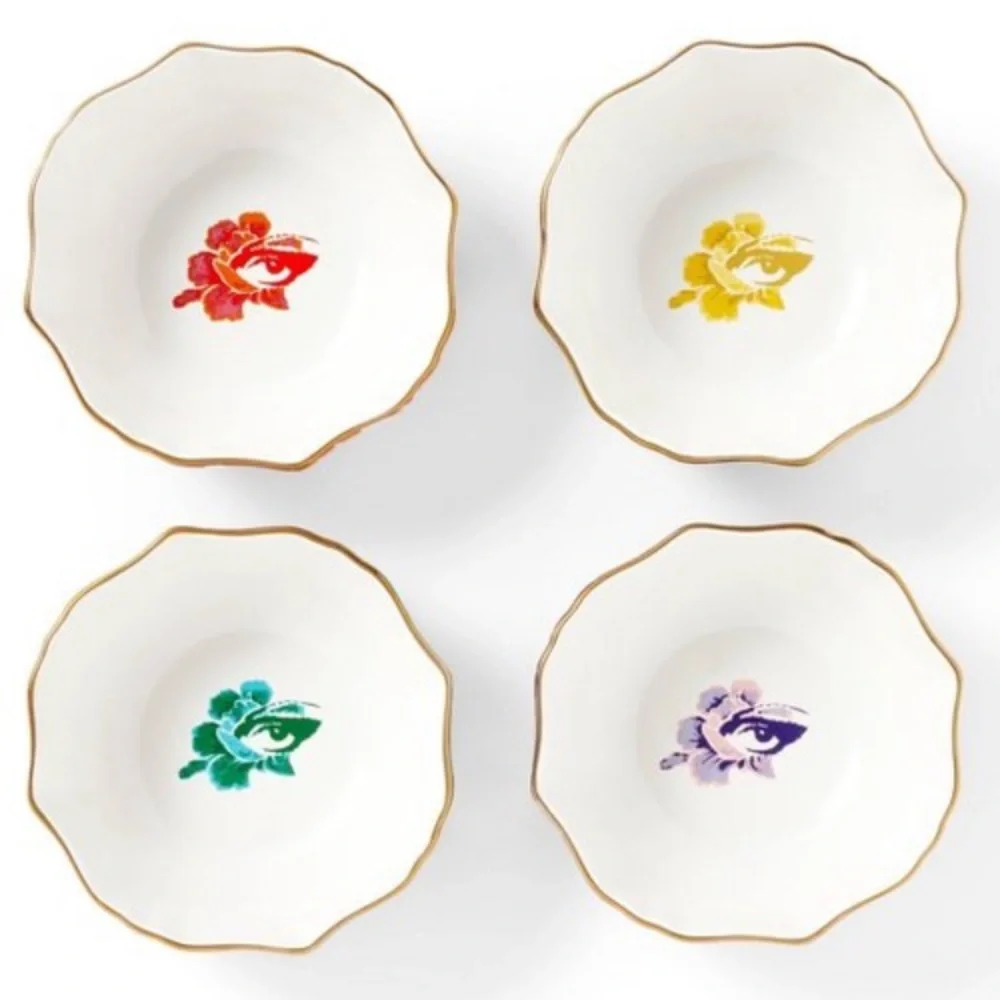 DVF Gold Rim Floral toile Bowls - Picture 2 of 8